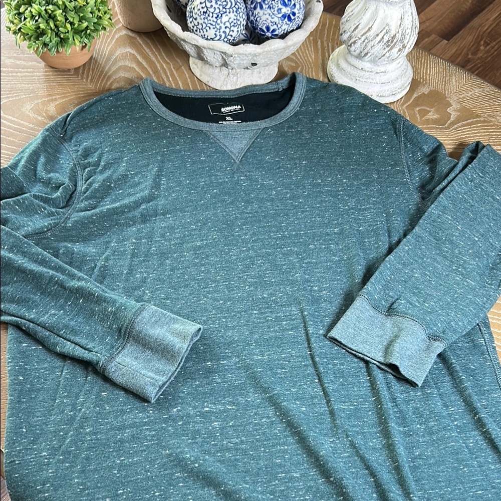 Mens Turquoise Teal Heathered Lightweight Crewneck Sweatshirt Extra Large
